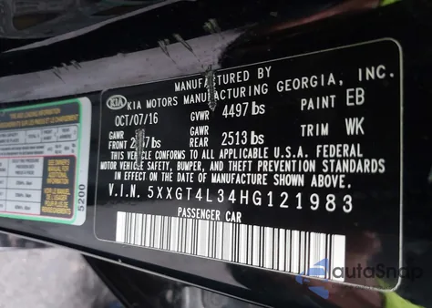 2017 Kia Optima Lx z USA, uszkodzony, nr VIN 5XXGT4L34HG121983